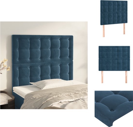 vidaXL Hoofdeind - donkerblauw - 90 x 5 x 118/128 cm - fluweel - verstelbare hoogte - stevige poten - comfortabele ondersteuning - Bedonderdeel