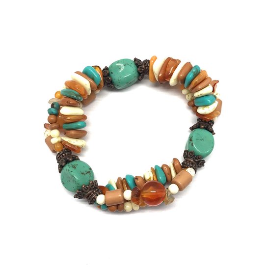 Behave Armband - blauw - groen - bruin - multi kleur - kralenarmband - 15 cm