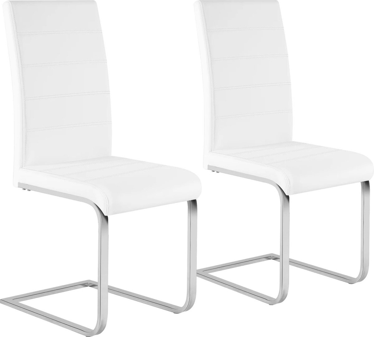 BukkitBow Eetkamerstoel / Keukenstoel - Cantilever Stoel - Kunstleder/Leer Stoel - met Metalen Onderstel - Zithoogte 48.5CM - Set van 2 Stuks - Wit