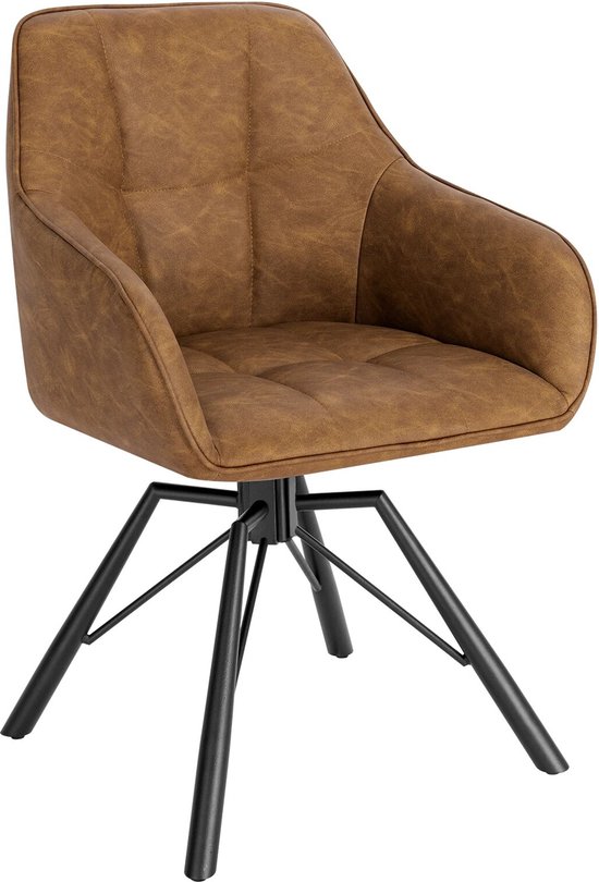 BukkitBow - Chaise de salle à manger / Chaise de cuisine - Cuir artificiel / Chaise en Cuir rembourré - Rotatif à 360 degrés - Hauteur d'assise 48 cm - Marron clair