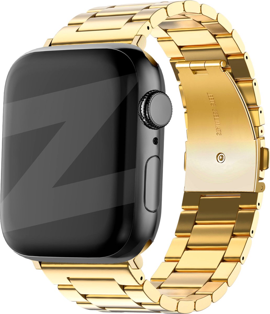 Bandz stalen band 'Classic' geschikt voor Apple Watch 1/2/3/ 4/5/6/7/8/9/10/SE/Ultra (2) - maat: 44mm / 45mm / 46mm / 49mm - Hoogwaardig stalen materiaal - Gemakkelijk in te korten met de meegeleverde toolkit - gouden stalen Apple Watch bandje