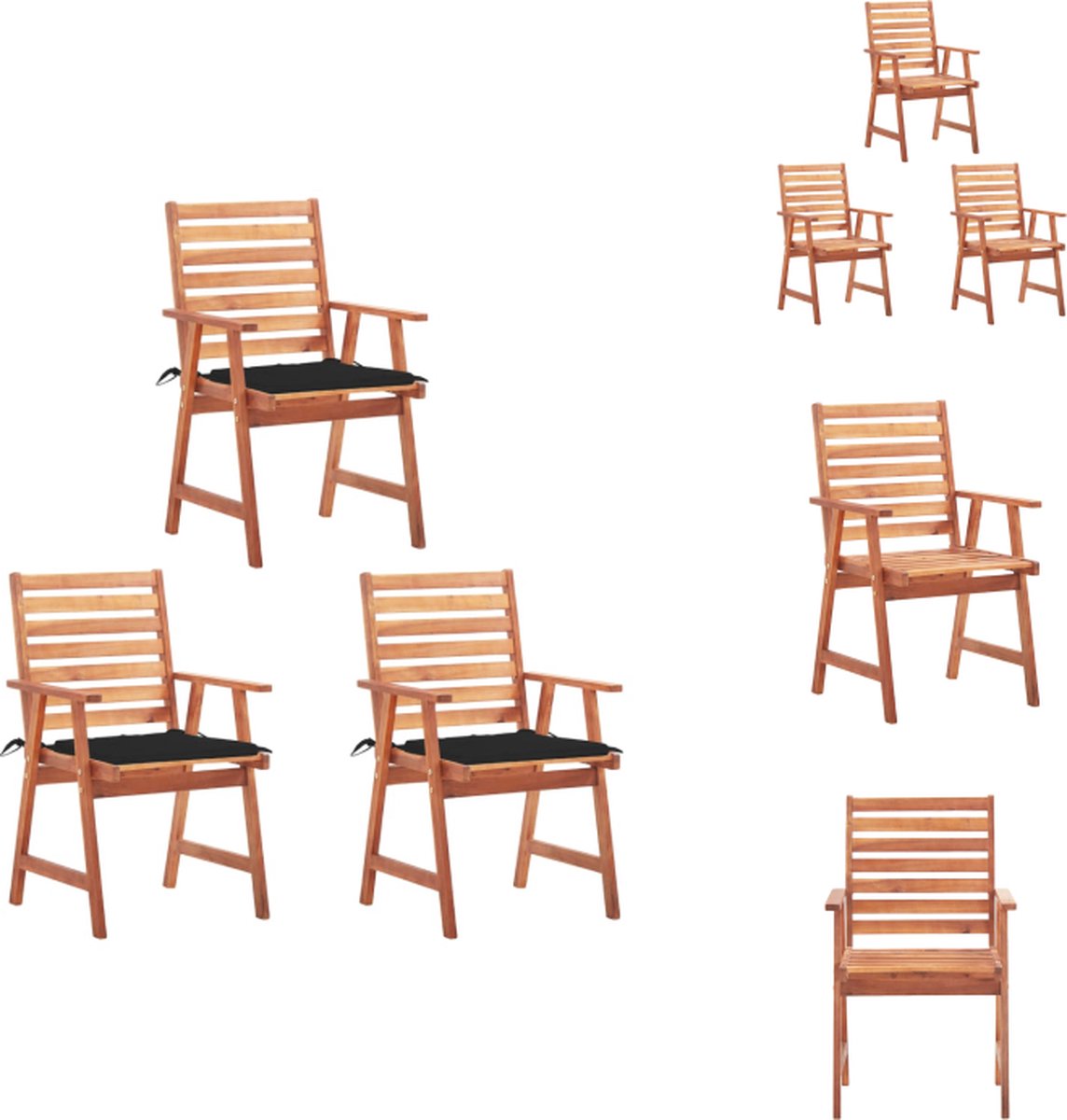 VidaXL Eetstoelenset Acaciahout 56x62x92 cm Waterdicht kussen 3 stoelen met kussen Extra kussen Tuinstoel
