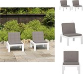 vidaXL Chaises de jardin - Plastique - Wit - 65 x 65 x 70 cm - Coussins en Tissus - Set de 2 - Chaise de jardin