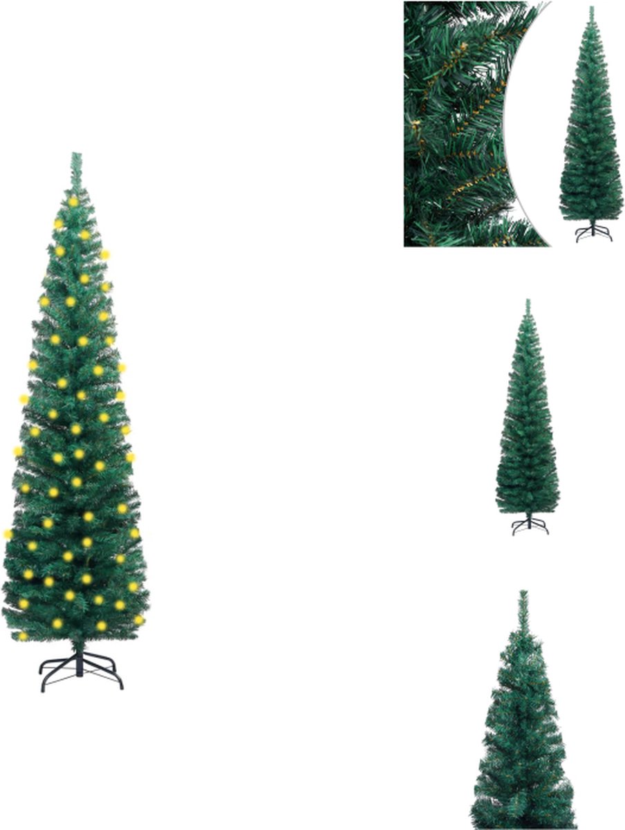 vidaXL Kunstkerstboom - Smalle PVC Boom - 240 cm Hoogte - Groen - Met LED-verlichting - Decoratieve kerstboom