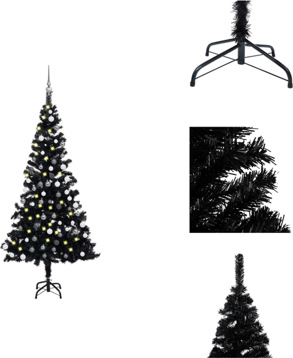 vidaXL Zwarte Kerstboom - Kunstboom 120cm - Met LED-verlichting - Decoratieve kerstboom