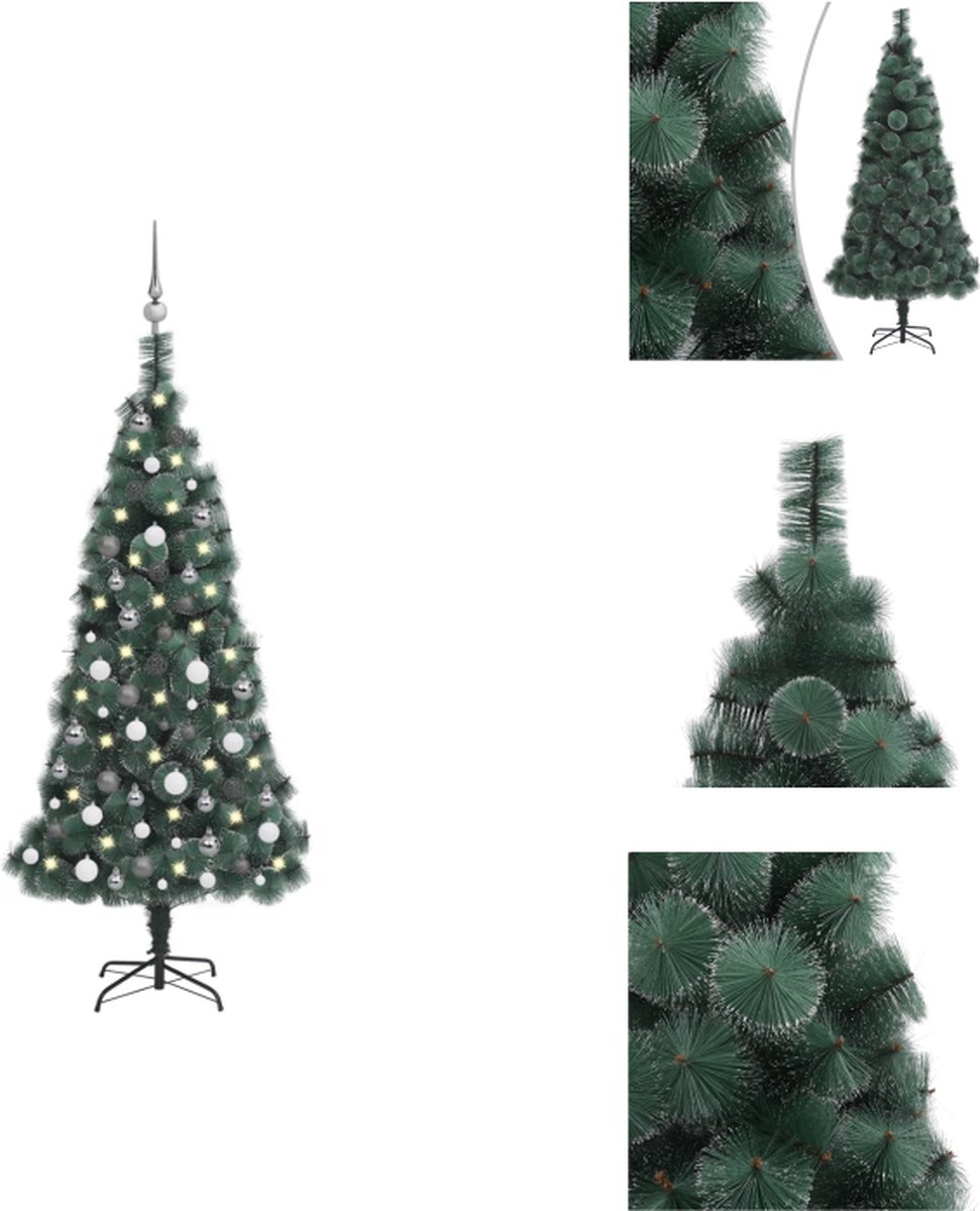 vidaXL Kerstboom Kunststof met LED-verlichting - 150 cm - Groen - Decoratieve kerstboom