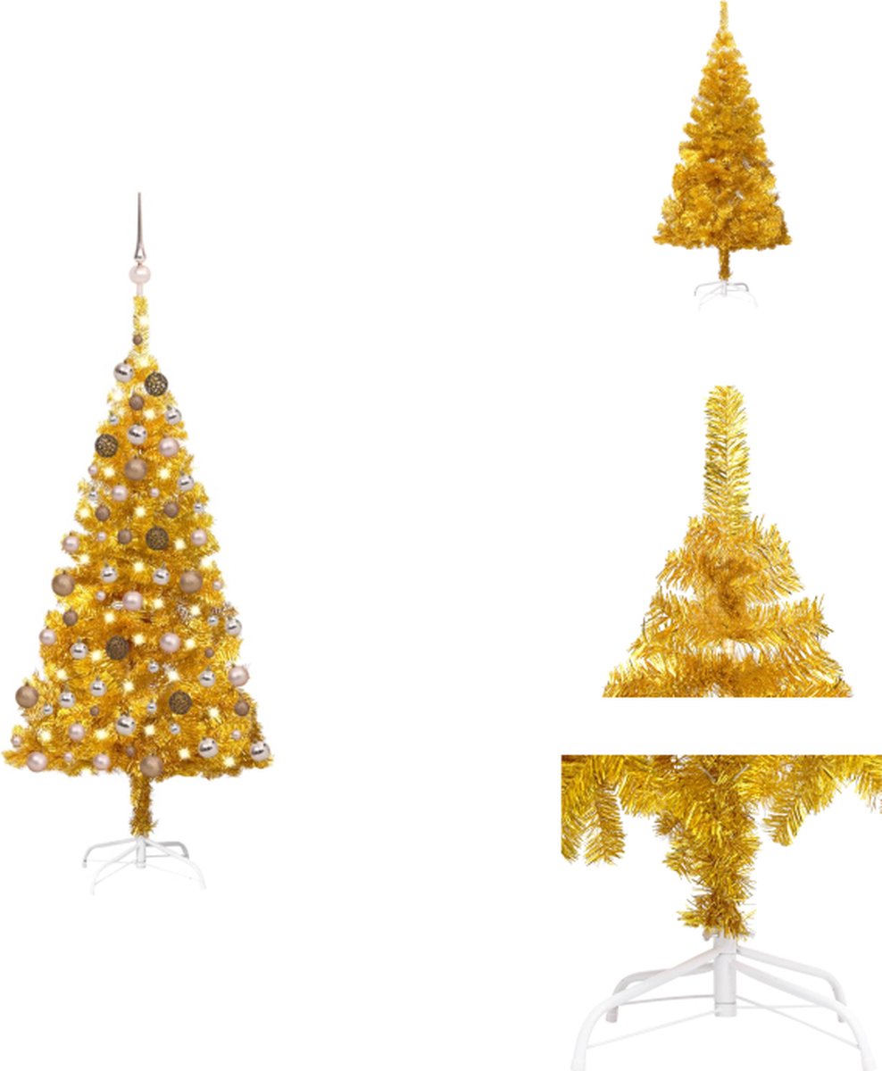 vidaXL Kunstkerstboom Goud - 120 cm - Met LED-verlichting en kerstversiering - Decoratieve kerstboom