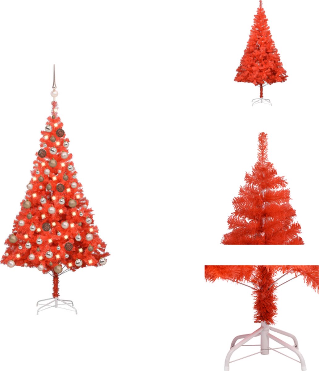 vidaXL Kunstkerstboom - Rode - 180 cm - PVC - Met LED-verlichting - Decoratieve kerstboom