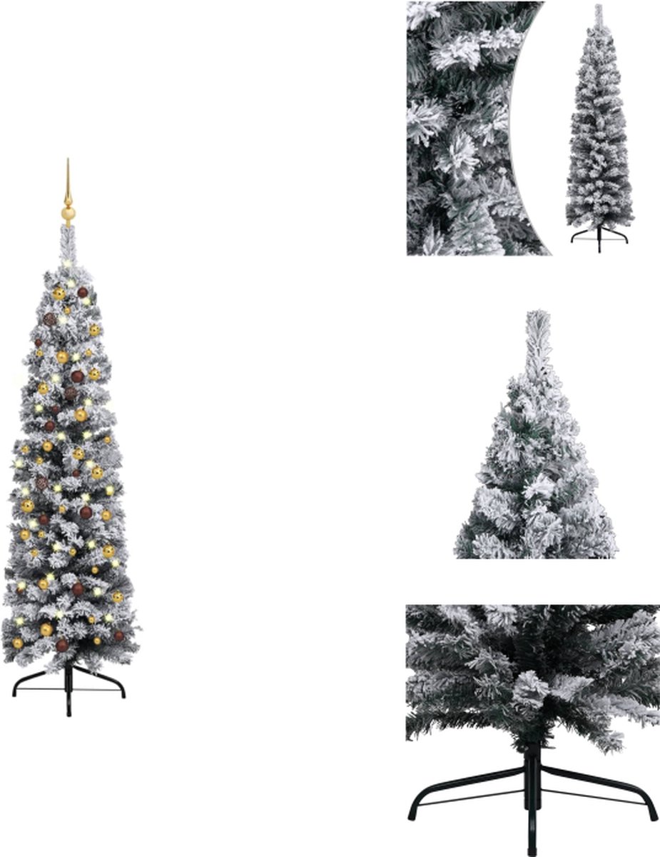 vidaXL Kunstkerstboom - Groen PVC - 180 cm - LED-verlichting - Inclusief ornamenten - Decoratieve kerstboom