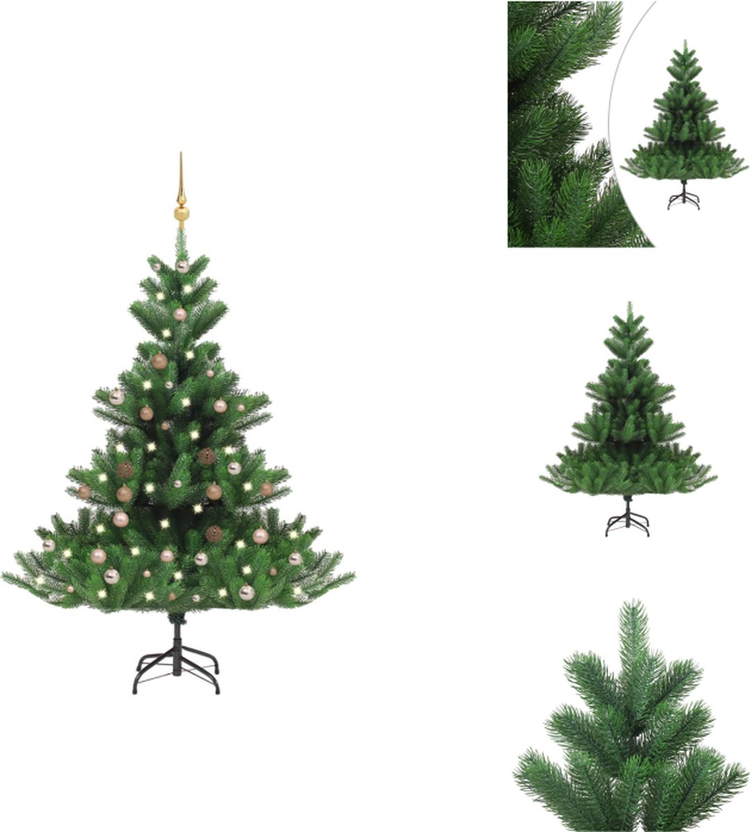 vidaXL Kunstkerstboom Nordmann - 180 cm - Met LED-verlichting en kerstballen - Decoratieve kerstboom