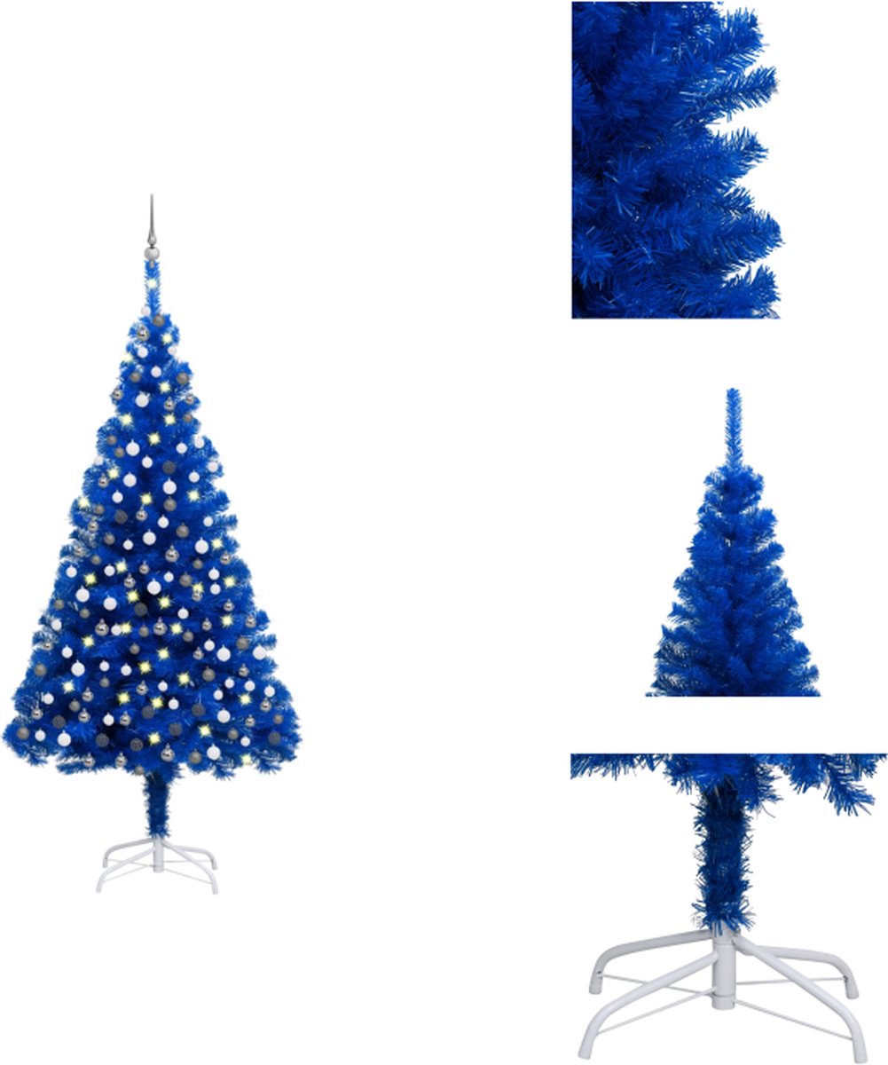 vidaXL Kunstkerstboom - Blauw - 210 cm - LED-verlichting - PVC - Decoratieve kerstboom
