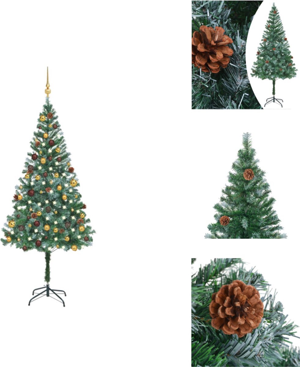 vidaXL Kunstkerstboom - 180 cm - Inclusief standaard - LED-lichtslinger en decoratie - Decoratieve kerstboom