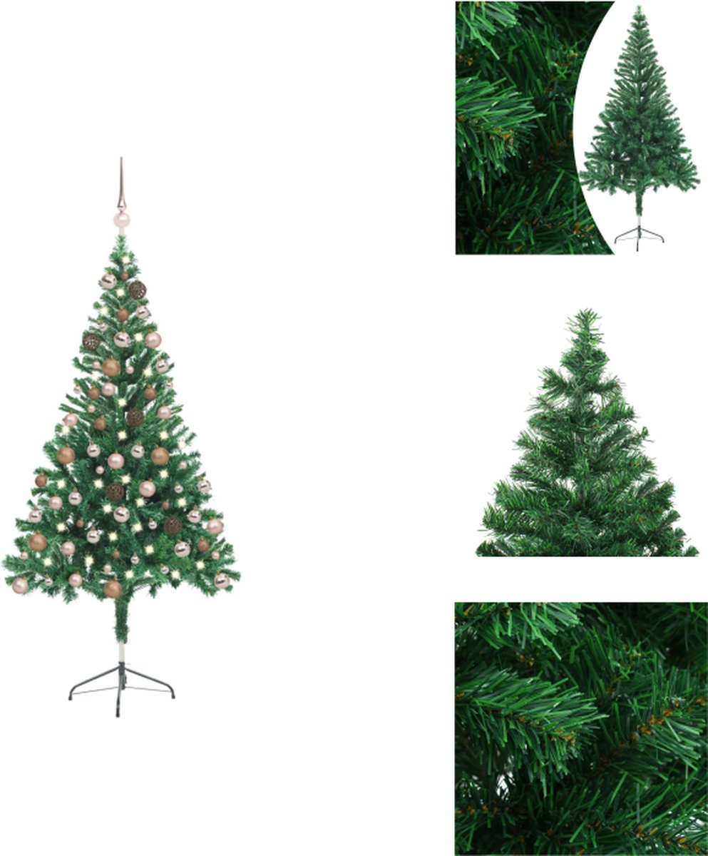 vidaXL Kunstboom - 150 cm - Groen - Met LED-verlichting en kerstballen - Decoratieve kerstboom