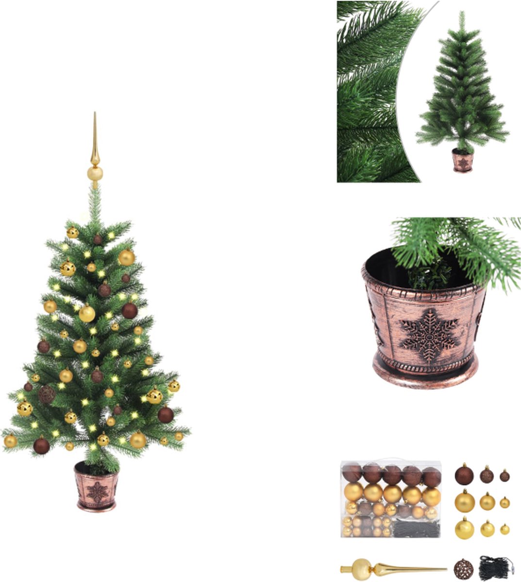 vidaXL Kerstboom Realistisch met Mand - 65 cm - PE takken - 135 takken - Met LED-verlichting - Decoratieve kerstboom