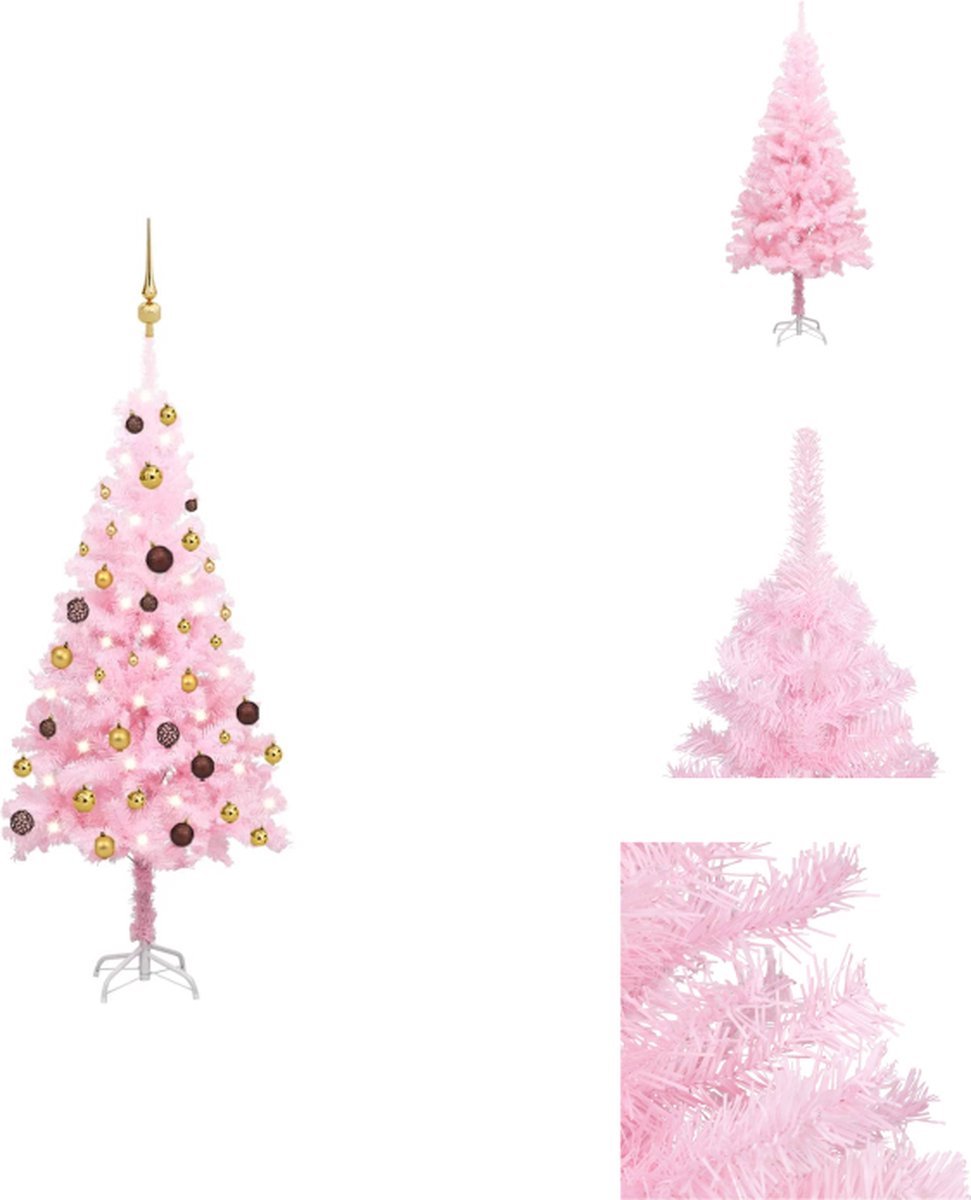 vidaXL Kunstkerstboom - Roze - 120 cm - LED-verlichting - PVC - Decoratieve kerstboom