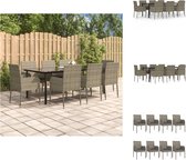 vidaXL Tuinset - PE-rattan - Zwarte en grijze kleur - Modulair ontwerp - Gepoedercoat stalen frame - Gehard glazen tafelblad - Comfortabel zitten - 8 tuinstoelen - Afmetingen 200x100x74cm - Tuinset