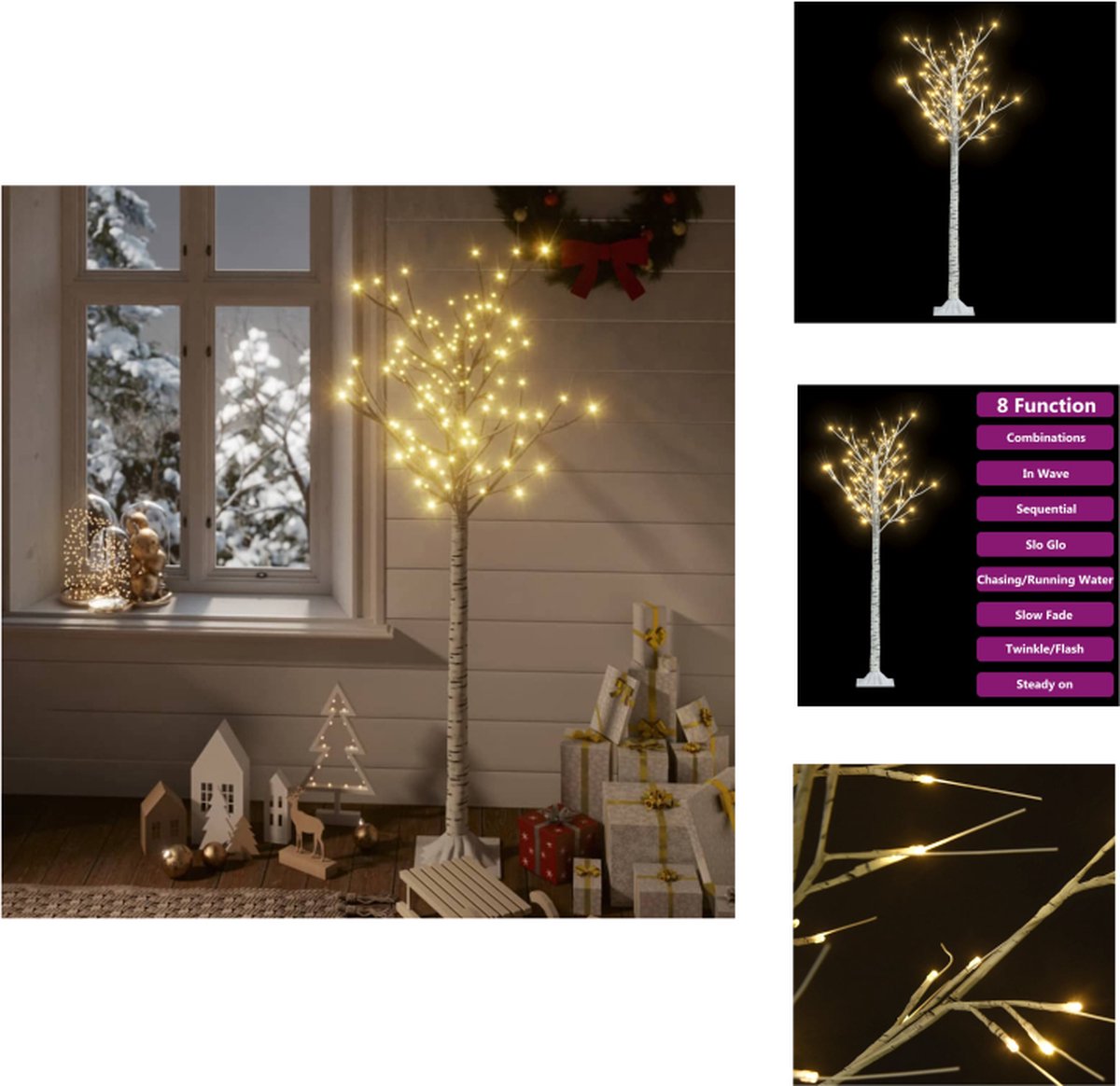 vidaXL Wilgenboom - Kunststof - 150 cm - LED - Wit - Warmwit - IP44 - Decoratieve kerstboom