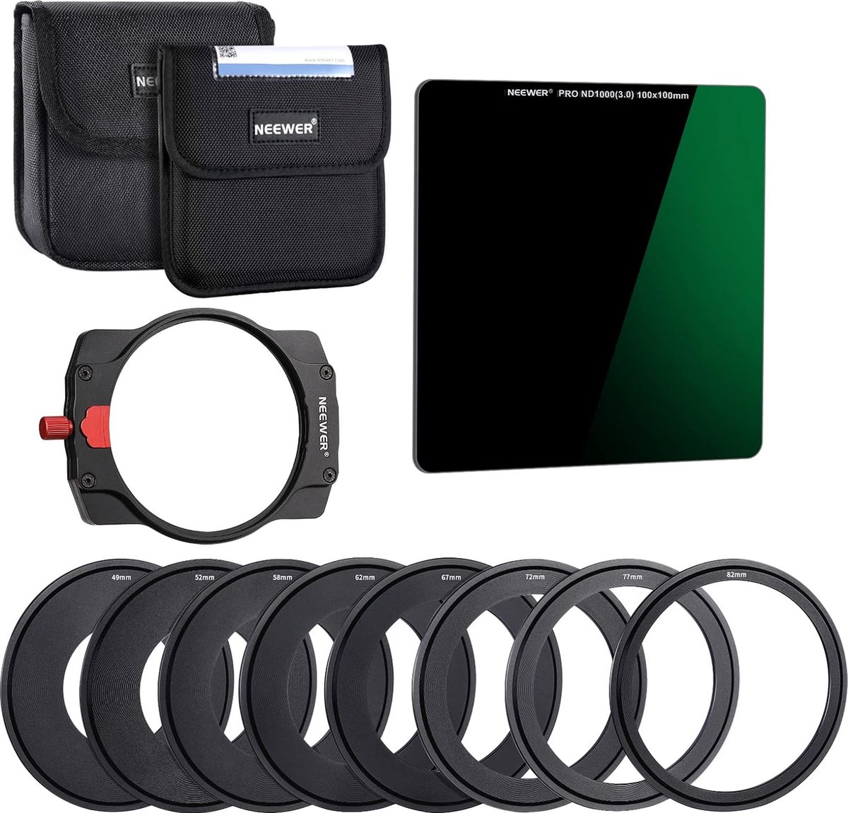 Neewer® - ND1000 Rectangular Filter Set 100 x 100 mm, Square ND Filter with 10 Apertures, Filter Holder, 8 Filter Adapter Rings, 30 Layers, Multi-resistant Nano Coating, Ultra Thin Rectangular,