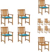 vidaXL Chaises d'extérieur - Bois Gelatté - Bois d'acacia Massief - Coussins bleus - 61 x 57 x 92 cm - 4 chaises - 4 coussins d'assise - Chaise de jardin