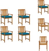 vidaXL Buitenstoelen - Gelatté hout - Rustieke charme - Massief acaciahout - Blauwe kussens - 61x57x92cm - 48x46cm zitting - 43.5cm zithoogte - 50x50x7cm kussen - Montage vereist - 4 stoelen - 4 zitkussens - Tuinstoel