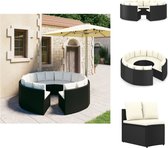 vidaXL Coin salon en Poly - 8x Canapé - 8x Coussin d'assise - 16x Coussin de dossier - Zwart - Blanc crème - 88x66x67 cm - Design en forme d'éventail - Ensemble de jardin