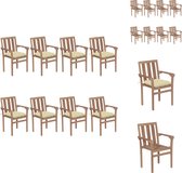 vidaXL Ensemble de chaises de jardin empilables en bois - Bois de teck - 58x50x89 cm - Avec Coussins - Blanc crème - Chaise de jardin
