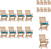 vidaXL Tuinstoelenset - Teakhout - 8 stoelen - Lichtblauw kussen - Tuinstoel