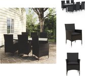 vidaXL Tuinset - Poly Rattan - Zwart - 190 x 90 x 75 cm - 1 tafel 6 stoelen 6 kussens - Tuinset