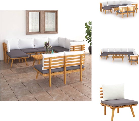 vidaXL Ensemble de salon 9 pièces avec coussins Bois d'acacia massif - Ensemble de salon - Ensembles lounge - Ensemble de jardin en bois - Ensemble de pelouse