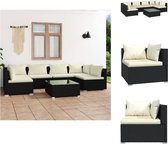 vidaXL Poly Rattan Tuinset - Modulair Design - Waterbestendig - Stevig Frame - Comfortabele Kussens - Zwart/Crème - 150 x 63 x 40.5 cm - Tuinset
