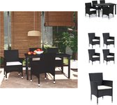 vidaXL Tuinset - naam - Tuintafel met glazen tafelblad en stabiel aluminium frame - Tuinstoelen met PE-rattan en comfortabele kussens - Kleur- zwart - Afmetingen tafel- 150 x 90 x 74 cm - Afmetingen stoel- 53 x 58 x 84 cm - Montage vereist - vidaXL
