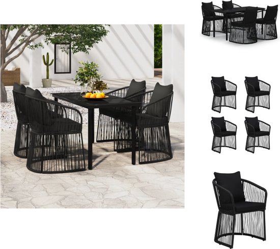 Salon de jardin 4 personnes Table ronde 120x120cm et 4 chaises beiges et  noires