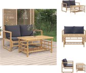 vidaXL Ensemble de salon en Bamboe - Coussins inclus - Canapé 115x65x71 cm - Table 90x50x45 cm - Ensemble de jardin