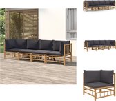 vidaXL Bamboe Loungeset - Middenbank 55x69x65cm - Hoekbank 69x69x65cm - Donkergrijze Kussens - Tuinset