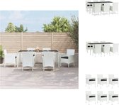 vidaXL Tuinset - Rattan - Eettafel 190x90x75cm - Stoelen 61x60x88cm - Zwart Kussen - Wit - Tuinset