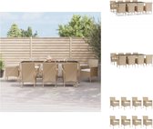vidaXL Tuinset - PE-rattan - 250x100x75 cm - beige - met 8 stoelen en kussens - Tuinset