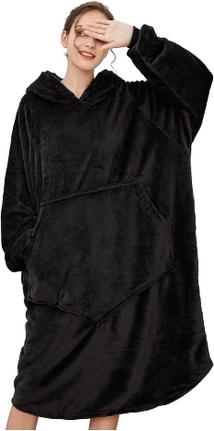 Couverture à capuche surdimensionnée pour femme - Couverture unisexe Sherpa à capuche - Couverture chaude - Couverture pyjama pour adultes et jeunes - Sweat à capuche surdimensionné - Zwart