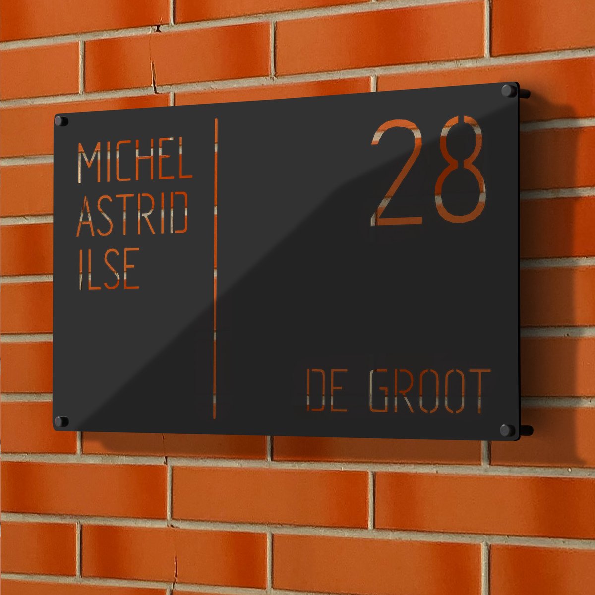 Naambordje Voordeur – Naambordje Huisnummer – 1,5 mm RVS – Modern Design – Met Nummer En Naam - Zwart of Grijs - 20x30