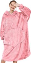 Hoodie deken dames oversized sweatshirt deken unisex sherpa hoody, pullover deken warme capuchon pullover deken pyjama voor volwassenen jongeren oversized hoodie sweatshirt - Roze