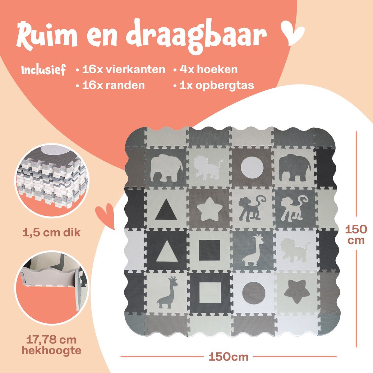 Bellettini® Speelmat voor Baby - Speelgoed 1 jaar - 36 Delige Puzzelmat - Kruipmat - Foam Tegels thumbnail 5
