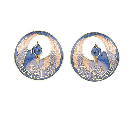 Behave Boucles Boucles d'oreilles clous rondes motif oiseau bleu rose 2,5 cm