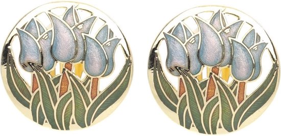 Behave Clip boucles d'oreilles clips d'oreilles tulipes couleur or émail bleu 2,5 cm