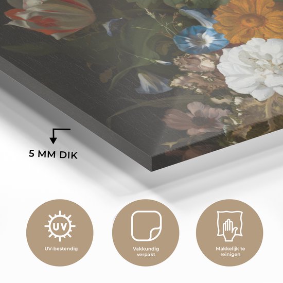 MuchoWow® Peinture sur Verre - Vase avec Fleurs - Peinture de Rachel Ruysch - 160x120 cm - Peintures sur Verre Acrylique - Photo sur Glas