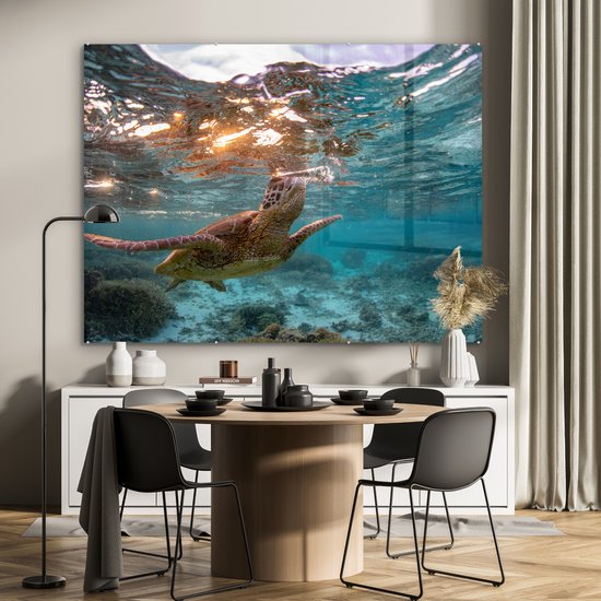 MuchoWow® Peinture sur Verre - Mer - Tortue - Couleurs - 160x120 cm - Peintures Acrylique - Photo sur Glas