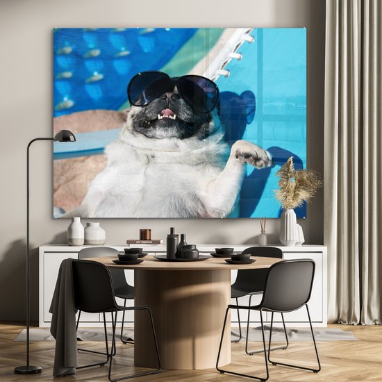 MuchoWow® Peinture sur Verre - Chien - Drôle - Lunettes de Soleil - Enfants - Garçons - Filles - Enfant - 160x120 cm - Peintures sur Verre Peintures - Photo sur Glas