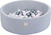 Misioo Ballenbak Rond 90x30 | Licht Grijs incl. 150 ballen | Pearl/Silver/Light Pink