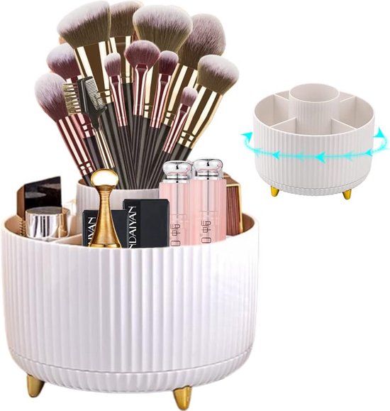 Foto: Cosmetica make uporganizer 360 draaibare kwastenorganizer cosmetica rek oogschaduwkwast lippenstift etui cosmetica organizer voor kamer decoratie kaptafel slaapkamer badkamer