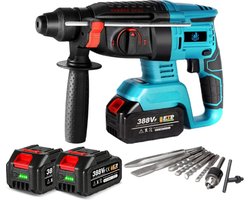 Klopboormachine - Met 4 Standen - Inclusief Twee 18v Accu's & 8 Borenset - Geschikt Voor Makita 18v Accu's - Trigger Met Variabele Snelheid -Met Handgreep - Blauw