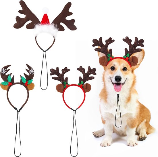 Lot de 3 bandeaux de Noël pour chien, élan, renne, bois de cerf, bandeau de  Noël pour