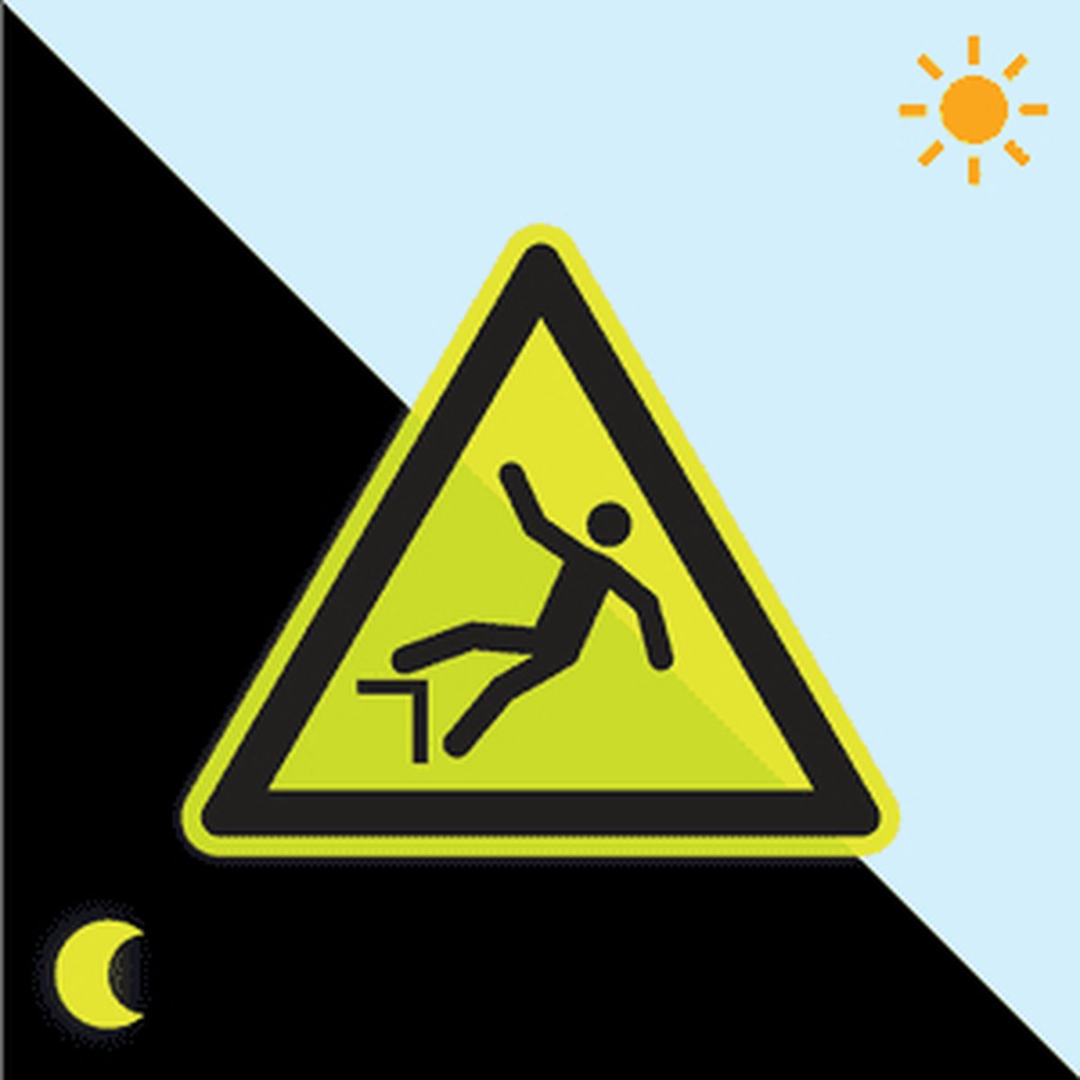 Extra lichtgevende pas op valgevaar sticker - W008 200 mm
